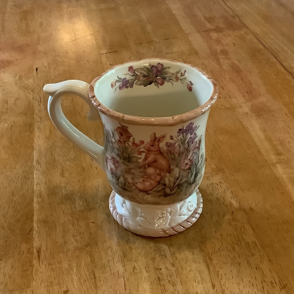Cracker Barrel Floral Bunny Mug - Cream and Pink
